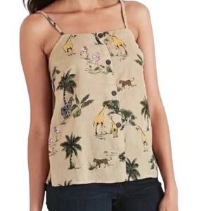 Old Navy Linen Blend Tank Camisole Biege Zoo Safari Animals Women’s Size XS EXC